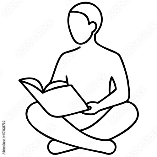 Black silhouette vector icon of a student reading a book depicting education
