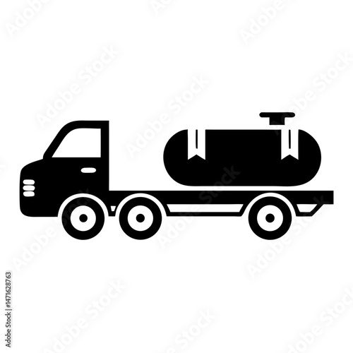 Black silhouette vector illustration of a fuel delivery truck for transportation needs