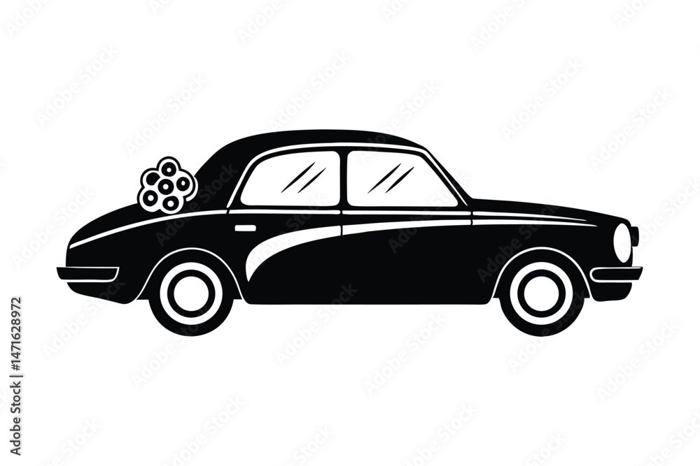 Fototapeta premium Classic vintage car silhouette showcases decorative floral arrangement at the rear elegantly