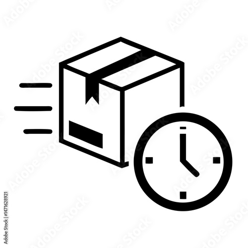 Fast shipping delivery box clock icon silhouette design illustrating quick services