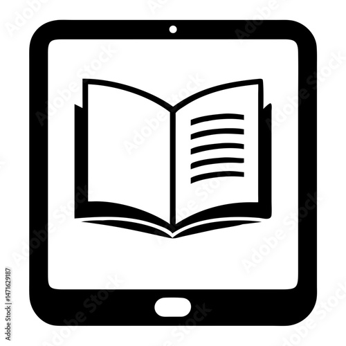 Flat vector tablet icon featuring open book e-book reading and education concept