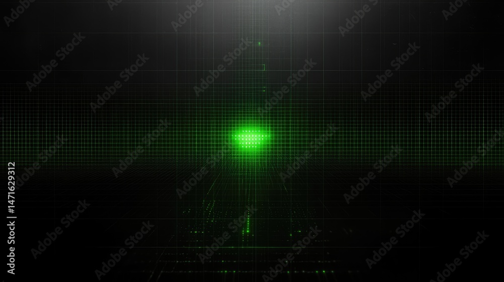 Futuristic digital grid with glowing green center Futuristic digital grid with glowing green center