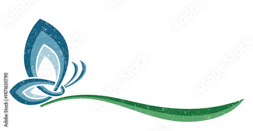 The symbol of a stylized blue butterfly.
