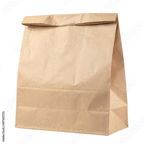 A brown paper bag folded at the top, commonly used for carrying lunches or groceries.