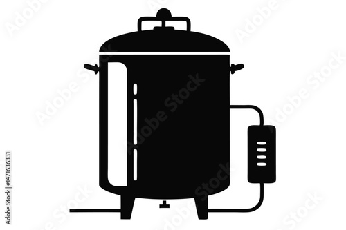 Black brewing tank silhouette stands against a crisp white background creating a striking contrast