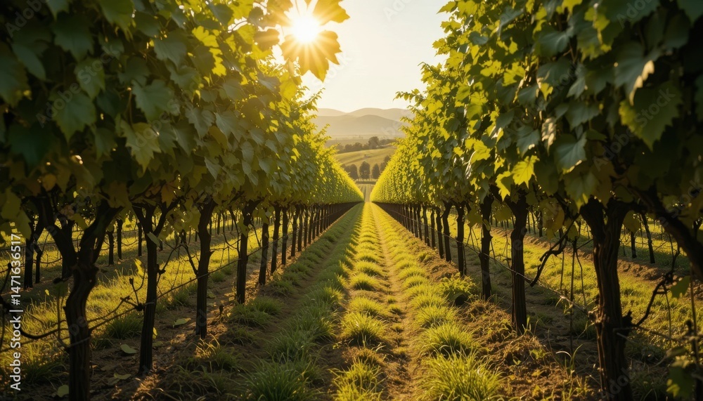 Naklejka premium sunlight filtering through vineyard leaves