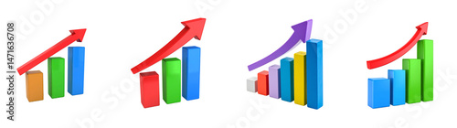 3D Bar Graph with Arrow Showing Growth Isolated on Transparent Background PNG