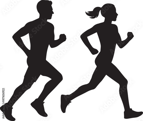Running Silhouettes of Man and Woman – Athletic Vector Illustration