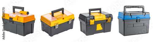 Collection of Plastic Toolboxes Isolated on Transparent Background for Storage and Organization