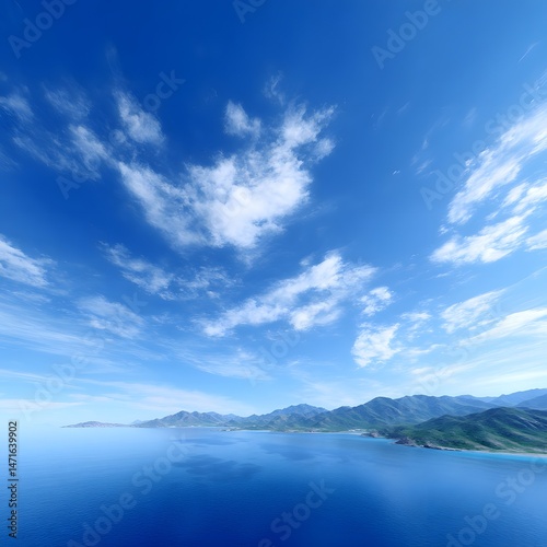 sky blue sea landscape, sunny days, generation AI 