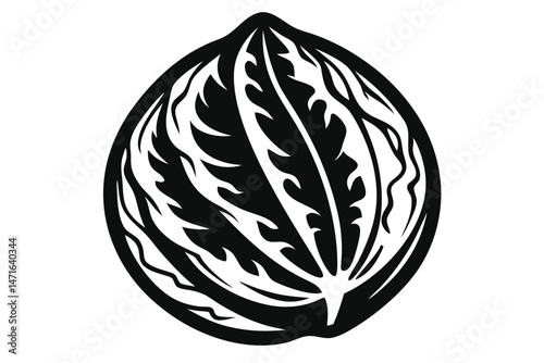 Striking black and white walnut silhouette reveals intricate kernel details in a simplified form