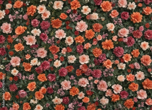 Vintage-style artificial flower wall, lush blooms ,  faux,  nature,  romantic