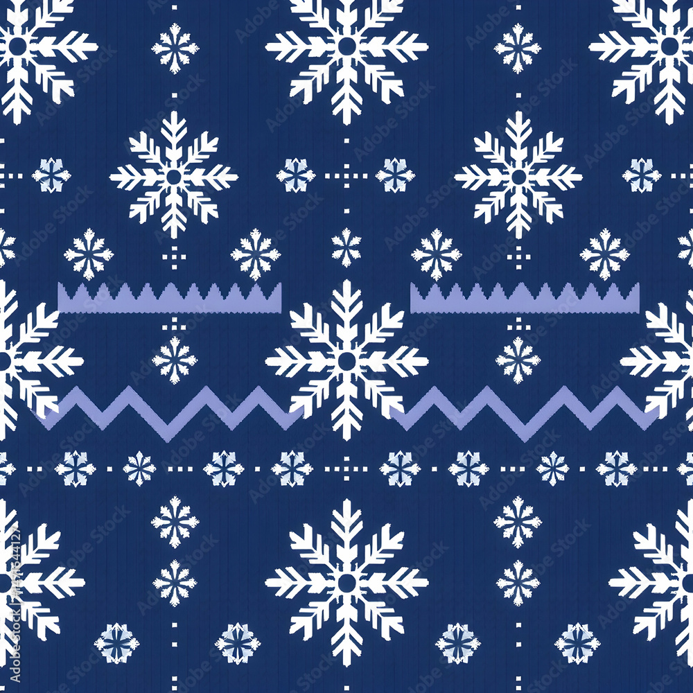 Fototapeta premium Serene Nordic snowflake pattern in twilight blue elegance.