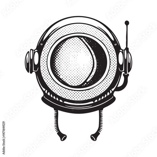 Vintage style illustrated deep sea diving helmet black and white illustration vector art