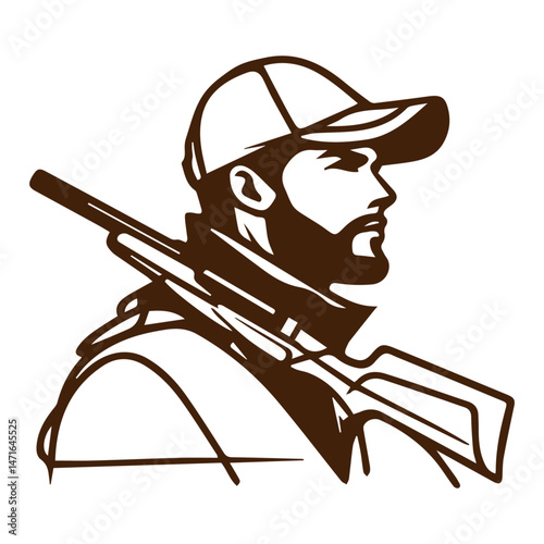 vector illustration of a man with gun, hunter