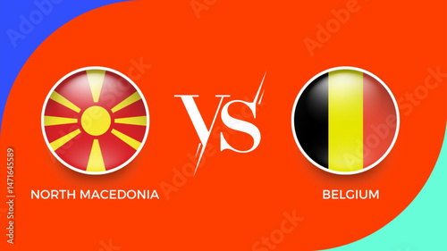 north macedonia vs belgium flag in circle for UEFA PRELIMINARY and sports banner. vector illustrator