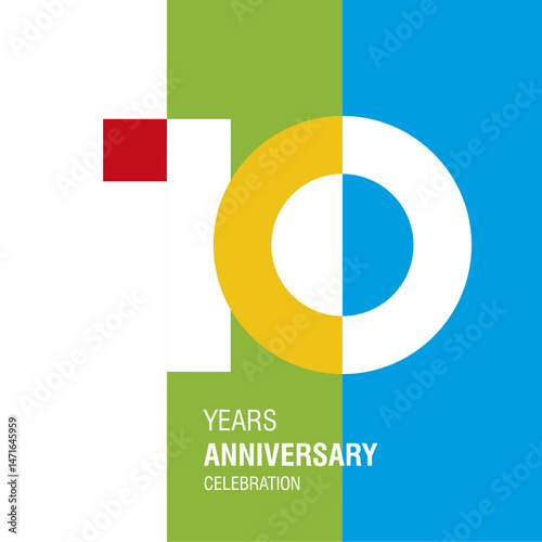 Anniversary logo design. Modern negative space set of numbers. 10 years colorful multicolored white vector illustration
