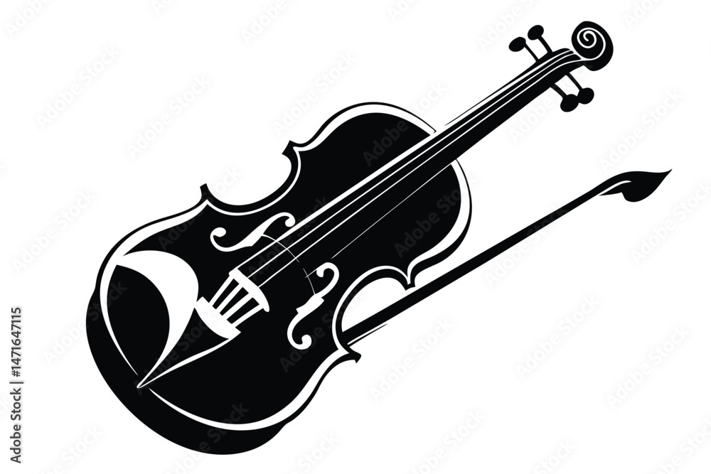 Obraz premium An elegant black and white violin and bow presents classic musical artwork