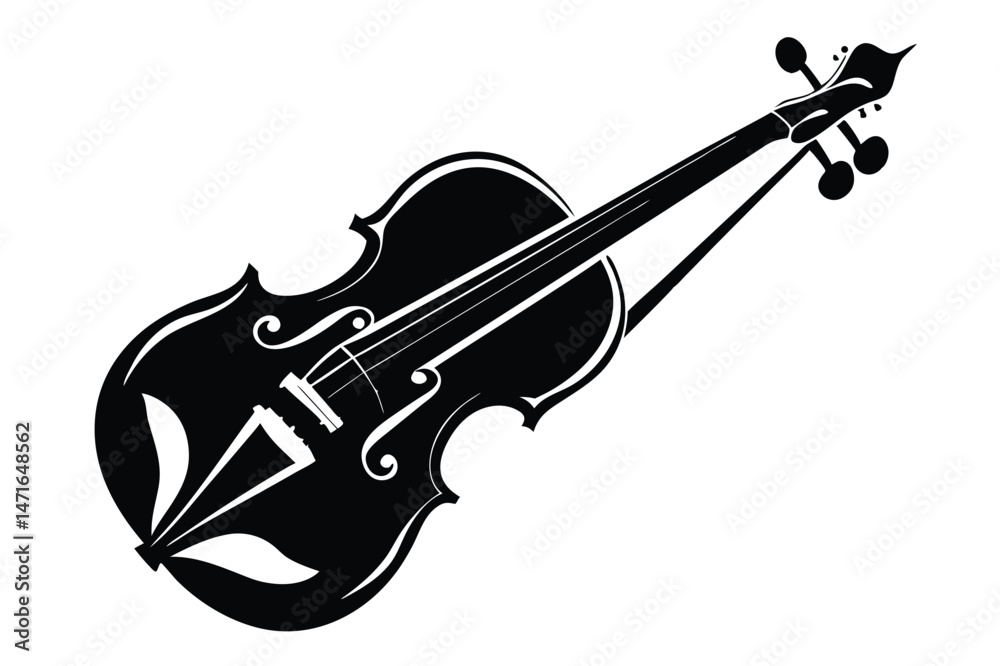 Obraz premium A detailed black isolated violin icon displays the instrument's curves and design elements