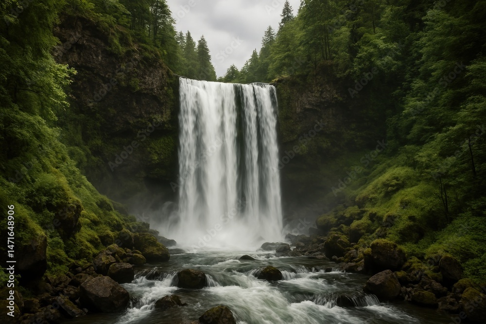 Fototapeta premium Majestic waterfall amidst lush forest