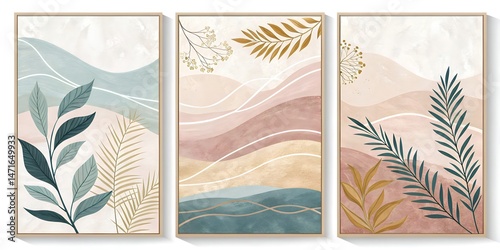 Watercolor Mountain Landscape Art Print Set