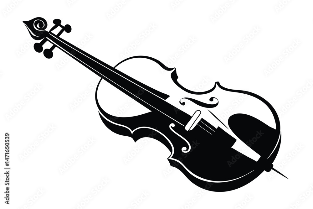 Fototapeta premium A stylized violin is featured with contrasting black and white fill elements on display