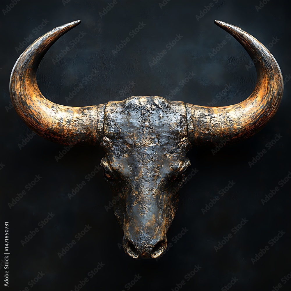 Fototapeta premium Wooden Horned Bull Face Modern Artwork High Resolution Photo