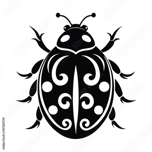 ladybug silhouette vector illustration black and white 