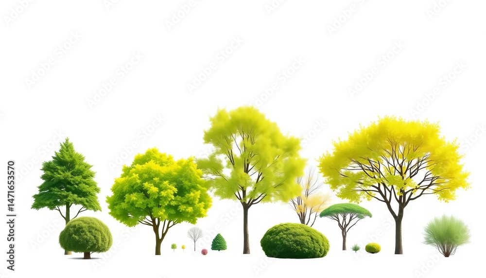 Fototapeta premium Simple green tree and bush icons; ideal for park maps, websites, or nature-themed designs, outdoor, environment