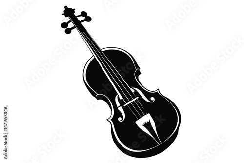 Isolated black and white violin exhibits an elegant silhouette against the background