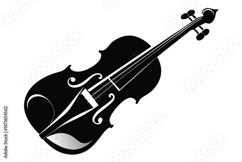 Black artistic violin isolated on white exudes musical simplicity and elegance
