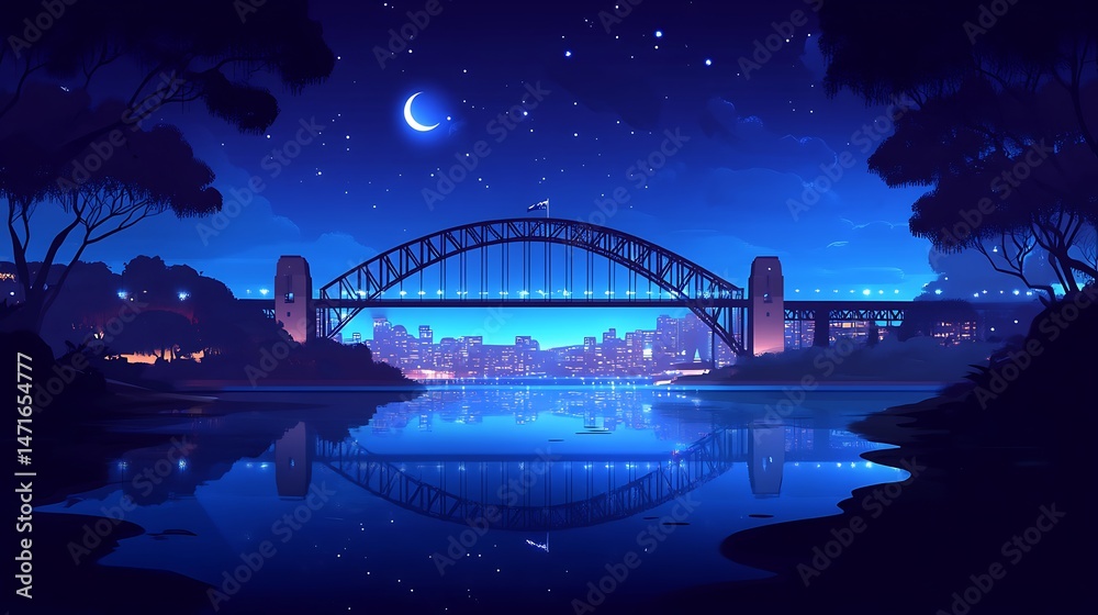 Obraz premium Night City Bridge Reflection.