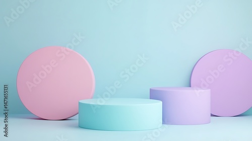 Pastel Cylinders with Blue Background.