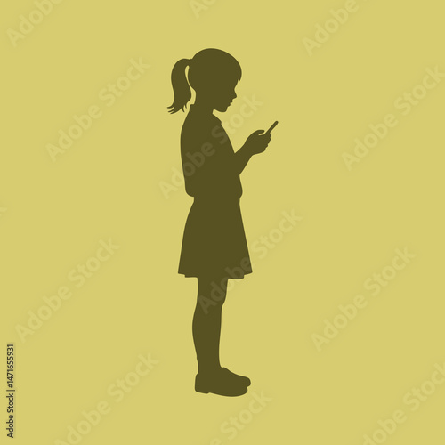 vector silhouette of a girl playing with her smartphone