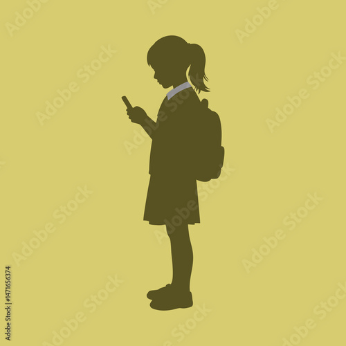 vector silhouette of a girl playing with her smartphone