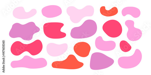 pink and red -Abstract organic shape round form set. Liquid organic blob curve shape figure. Abstract liquid bubble, wavy different form. Soft round oval pattern background. Vector illustration 