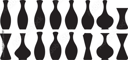 Minimalist Vase Shapes in Black Silhouette Style