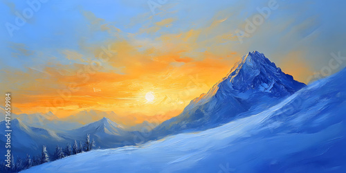 Majestic Winter Sunset: A Breathtaking Mountain Panorama