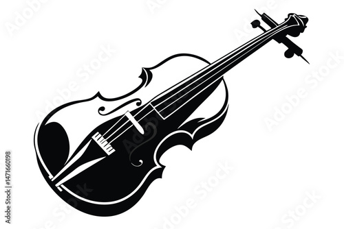 Sleek black and white violin displays intricate details in its stylized, modern design