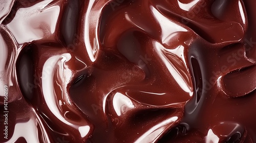 Close-up view of melted dark chocolate's flowing texture. photo