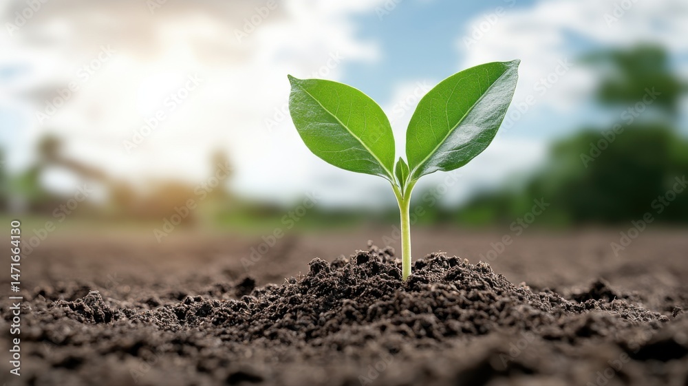 Fototapeta premium Green Seedling Growing in Fertile Soil with Sunlight seedling soil sunlight green fertile sprout sun