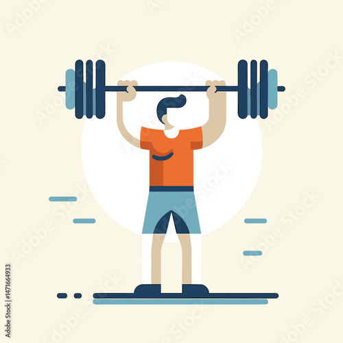 Weightlifting Enthusiast Lifting Barbell in Stylish Flat Illustration