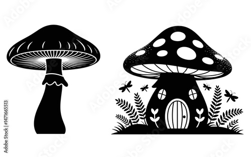 Mushroom vector design, vector illustration,  Mushroom design, silhouette style.
