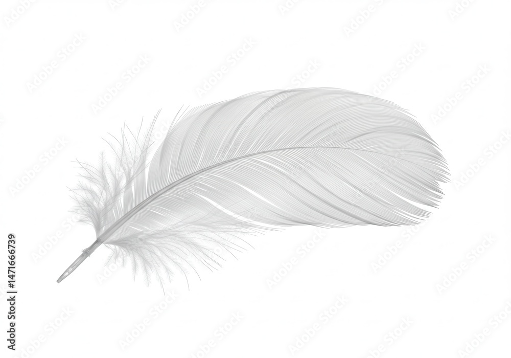 Fototapeta premium Delicate white feather isolated against a clean background with subtle shadows