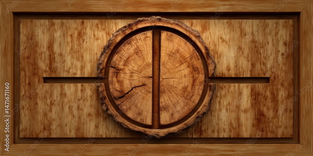Fototapeta premium Wooden Wall Art with Circular Timber Piece and Rustic Texture