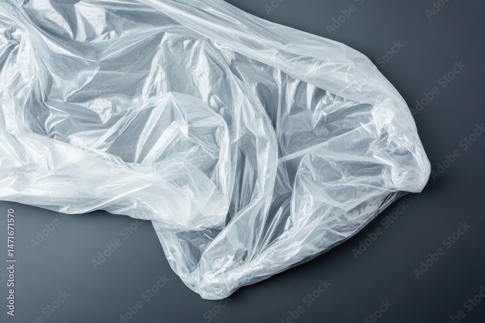 Fototapeta premium Transparent plastic bag on gray surface