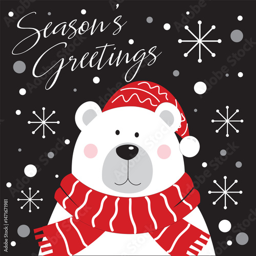 Christmas card with cute polar bear
