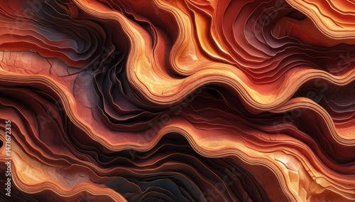 A stunning abstract piece showcasing flowing waves in rich shades of orange and brown. The layered textures create depth, evoking warmth and energy, perfect for modern interior design