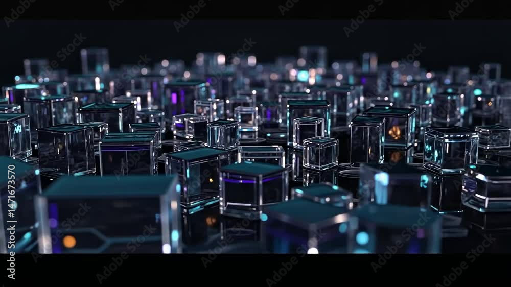 Abstract animation dark geometric design with moving glass