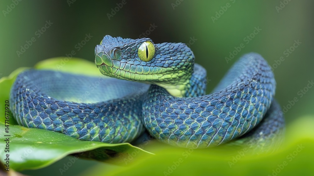 Obraz premium Viper Snake on Leaf.